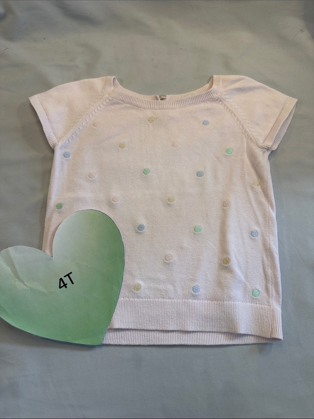 Jacadi Light Pink Short Sleeve Knit Top with Pastel Polka Dots